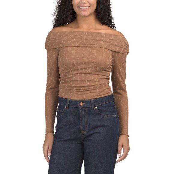 LUSH Brown Off The Shoulder Knit Top - Picture 1 of 2